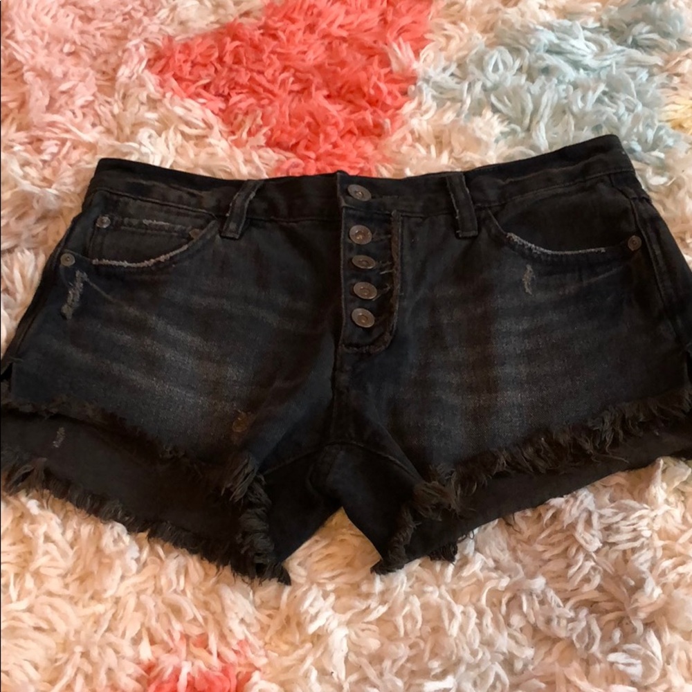 Free People High Waisted Distressed Denim Shorts
